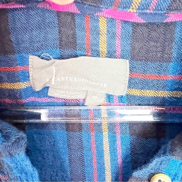 ANTHROPOLOGIE BLUE PLAID ISADORA BUTTON BACK TUNIC BLOUSE WOMENS SZ SMALL PETITE - Picture 5 of 9